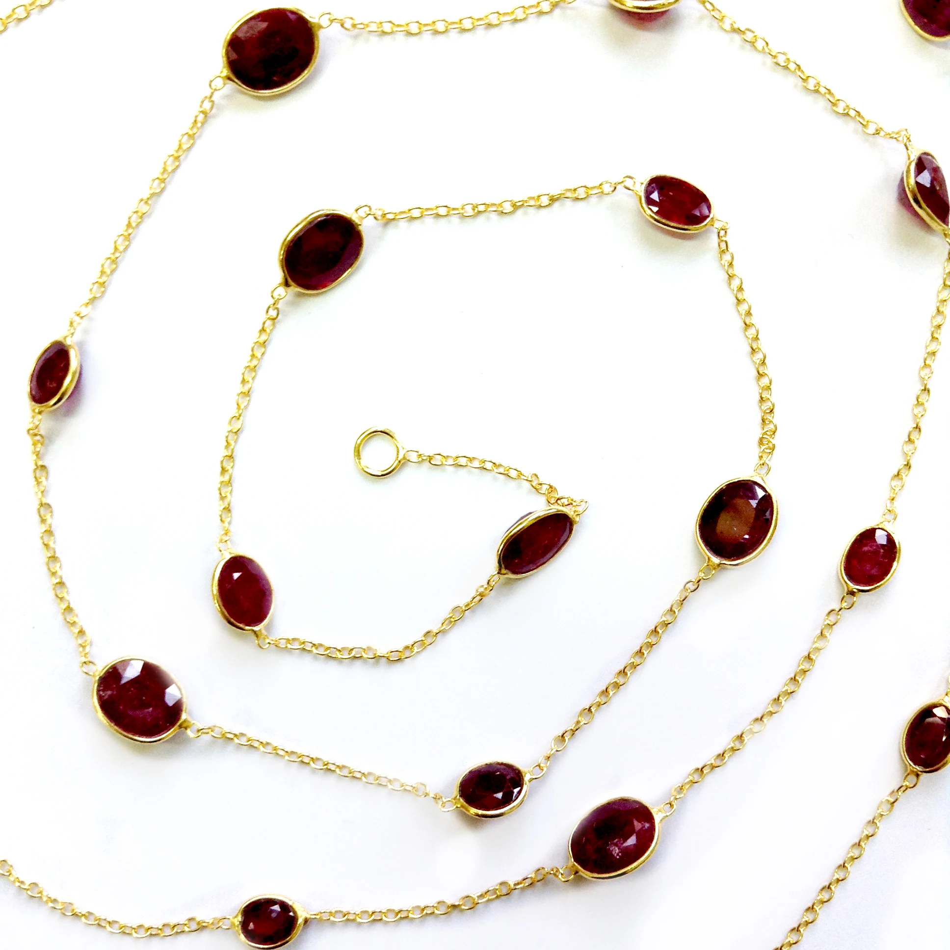 Everyday Wear 925 Sterling Silver Gold Plated Natural High Quality Ruby Gemstone  90 cm Long Chain Necklace