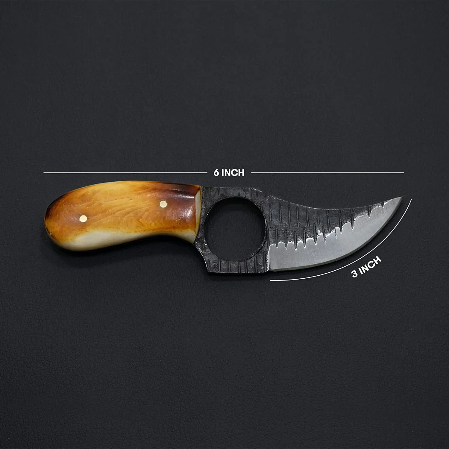 Handmade High carbon steel small blade burn bone handle hand forging marks skinner knife with leather sheath functional blade