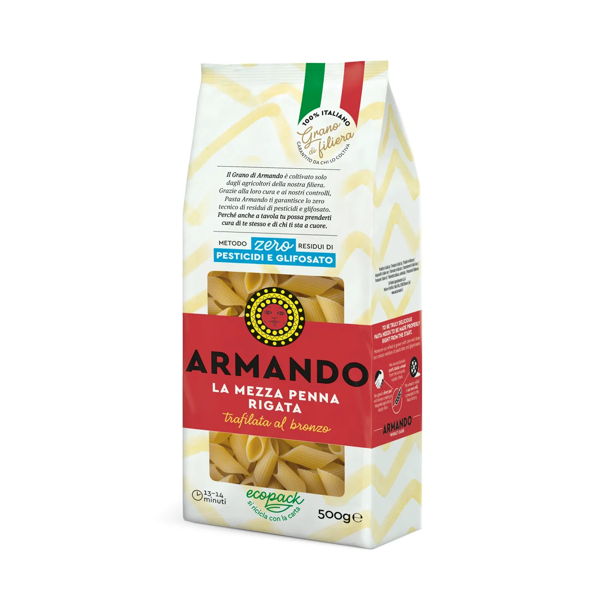 High Italian Quality Zero Pesticid Dry pasta 500g Mezza Penna in bag Rough Die Durum Wheat Pasta for Wholesale