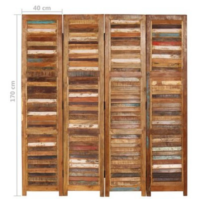 Reclaimed Wood Vintage Room  4 Panel Divider Screen Reclaimed Wood Collection Antique Wooden Luxury Designer Furniture Style