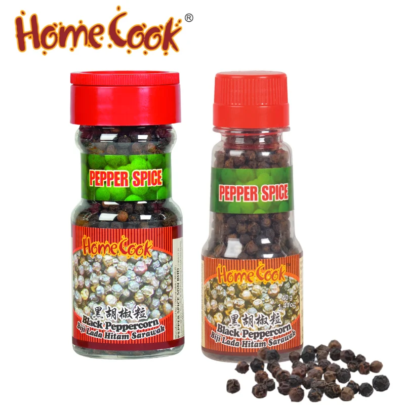 Hot Selling New Crop 100% Clean Black Pepper Corn 40g Malaysia Top Exporter Whole Black Pepper Seeds Beef & Steak Meat Marinade