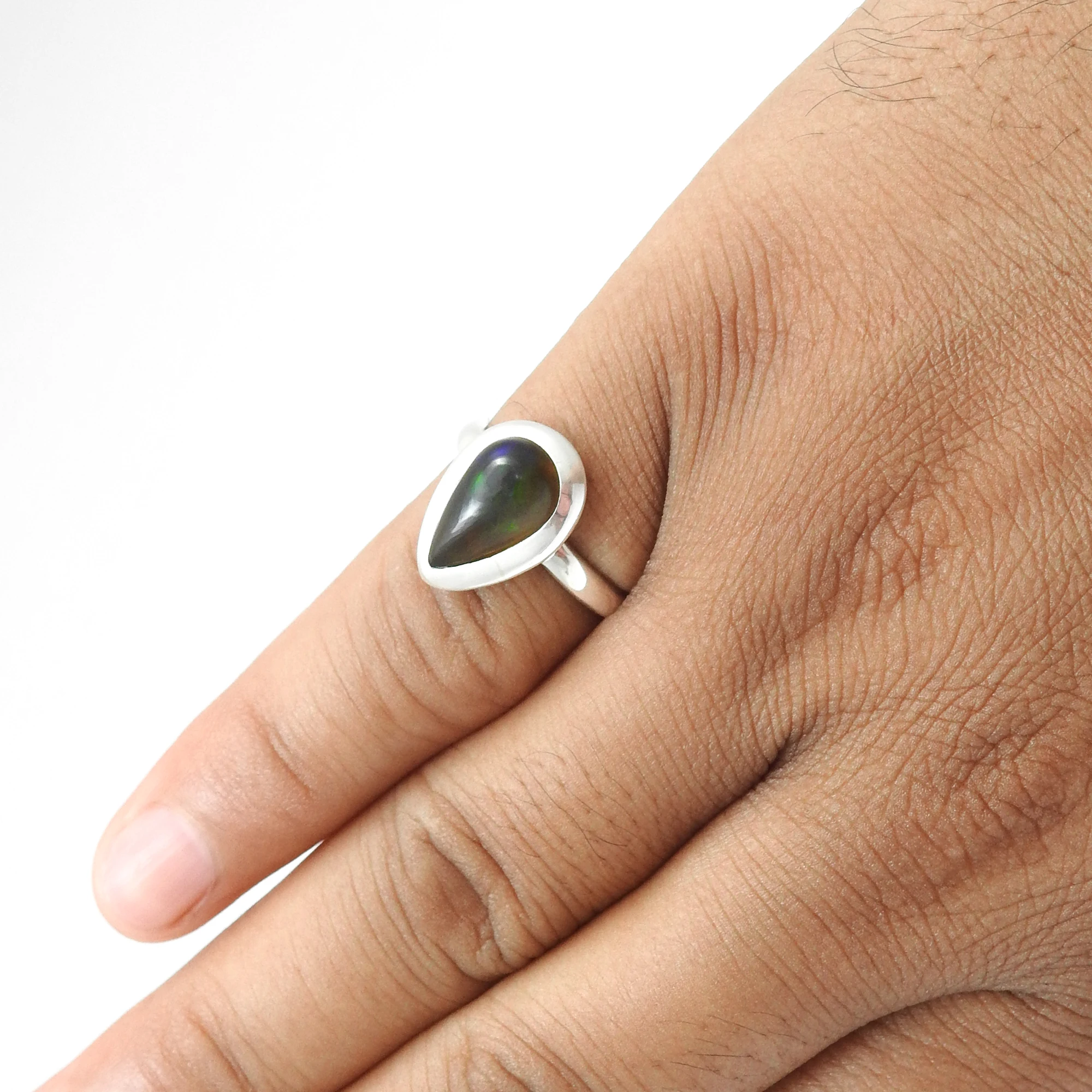 Natural Black Opal Rings 925 Sterling Silver Pear Cut Precious Gemstone Jewelry October Birthstone Opal Rings Fine Jewelry Bulk