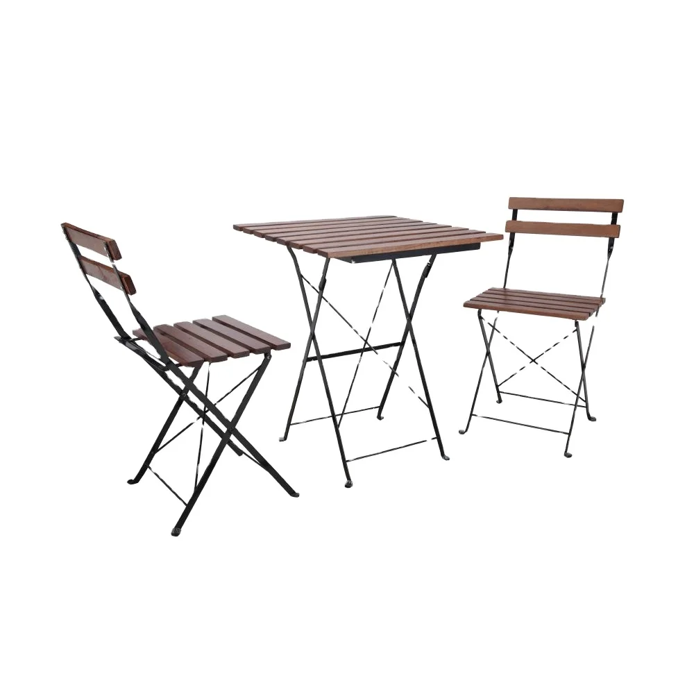 Top product 2023 Bistro Folding Set VIETWOOD Acacia Wood Top and Metal Frame Table & Chairs - Waterproof Perfect for Garden