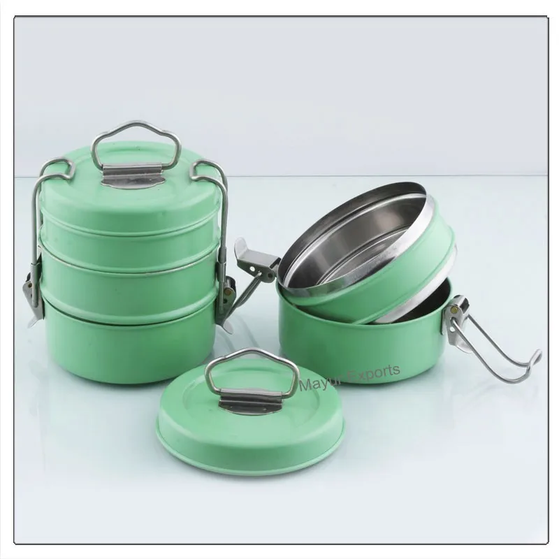 Stainless Steel Tiffin Lunch Box Metal Food Container with Color Food Safe Powder Coating Tiffin Carrier
