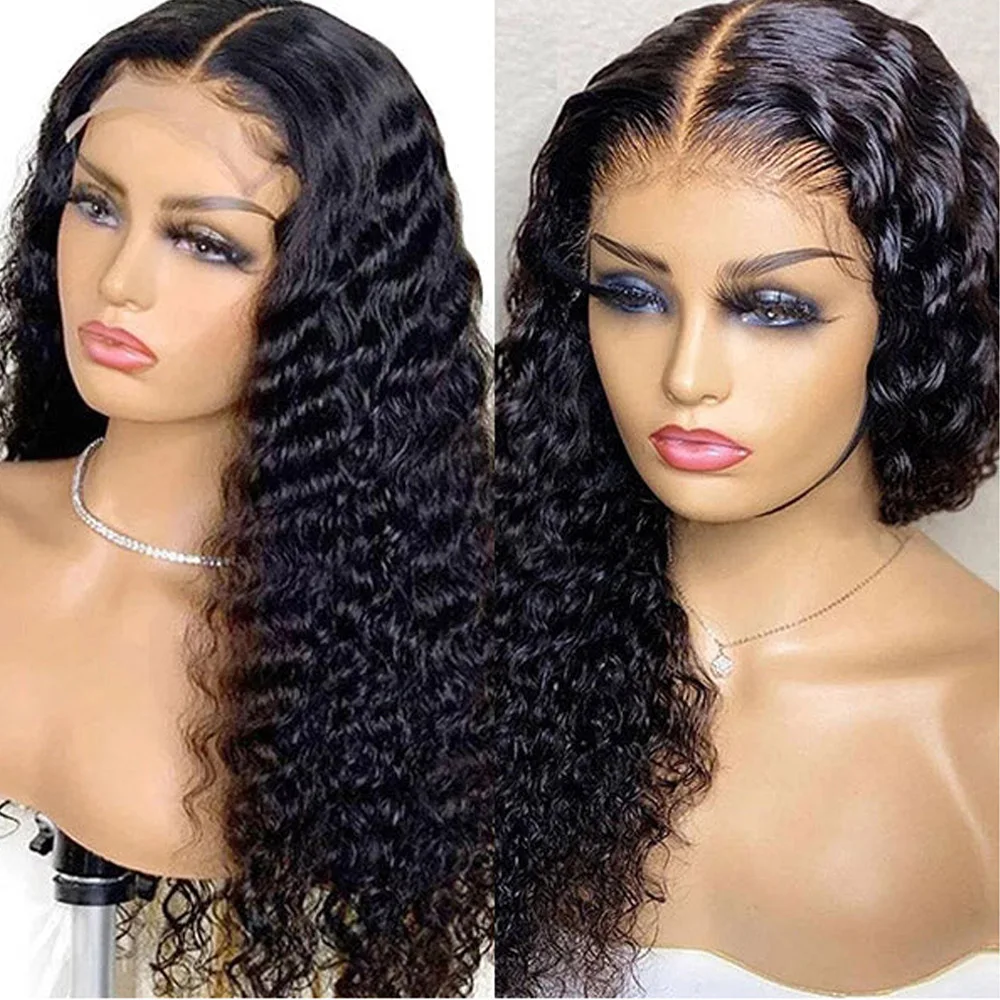 180% Density 100 Human Hair Lace Front Wig Deep Wave,  4x4 Lace Closure Remy Virgin  Human Hair Wigs For Black Women