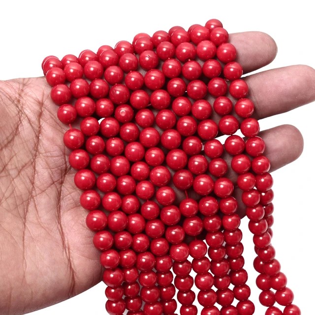 Trendy Wholesale Red Coral Natural Smooth Round Shape Loose Jewelry Making Beads