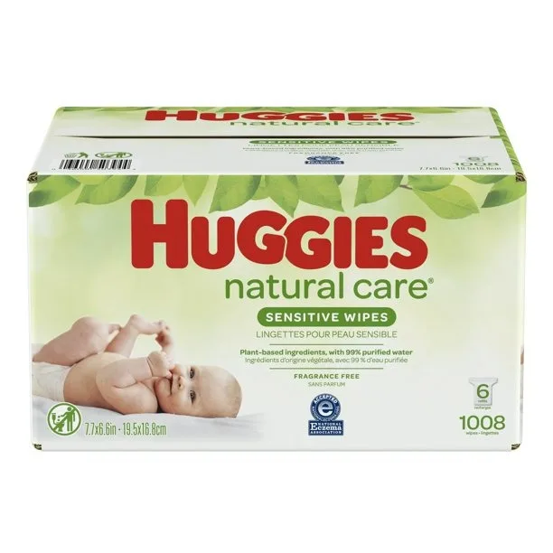 Huggies натуральные детские салфетки без запаха 6 упаковок для заправки (всего 1008 салфеток)