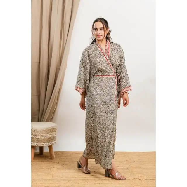 Indian Summer Handmade Hand Block Designer Long Pure Cotton Casual Wear Women Kimono Dress Modern Stylish Tunics Dresses