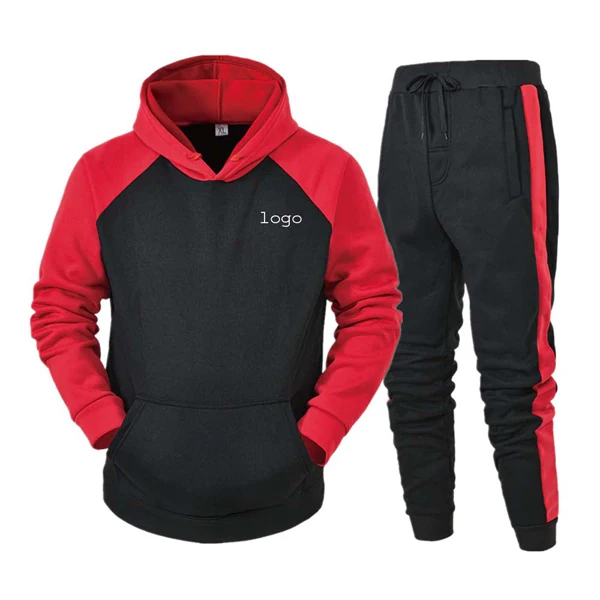 Cheap custom Wholesale High quality Sports tracksuit Men Thicken Fleece 2 Piece Plain Hoodie Trouser Men women