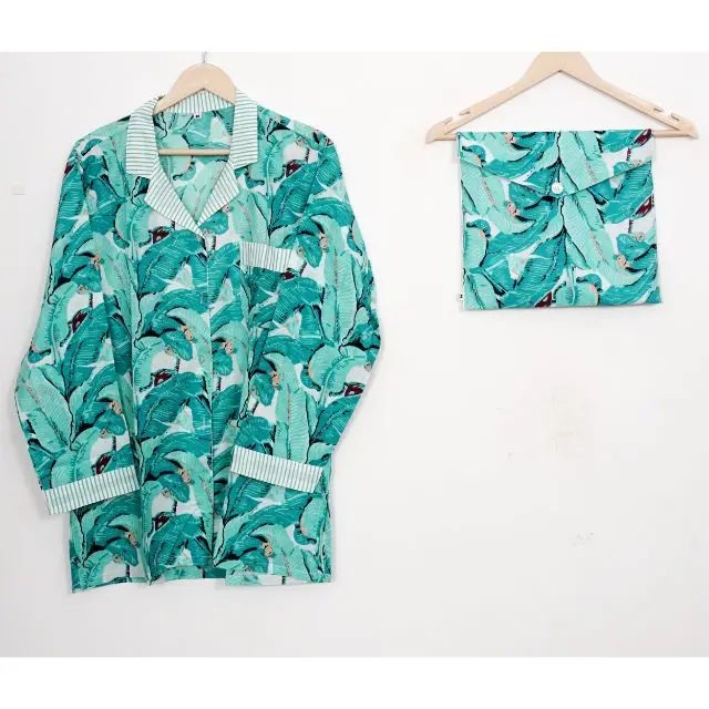 Новый дизайн Лидер продаж 2021 пижамы унисекс из ткани домашняя одежда с цветочным принтом 100% хлопок пижамный комплект ручным