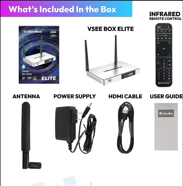 New 2024 VSeebox Elites Android 10 TV, Ram 4GB, ROM 128GB with Bluetooth Voice Remote