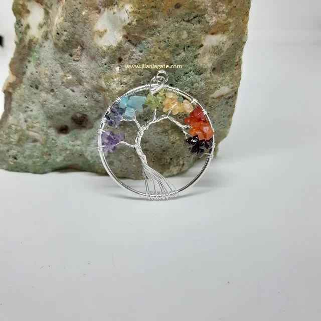 Unisex Seven Chakra Tree of Life Pendant Necklace Handmade Crystal Gemstones Fashion Pendants & Charms Gift