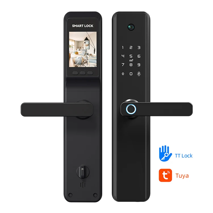 Hot Sale Fingerprint Handle Smart Camera Hotel Home Electronic Digital Thumbprint Password Waterproof Lock For Wooden Door