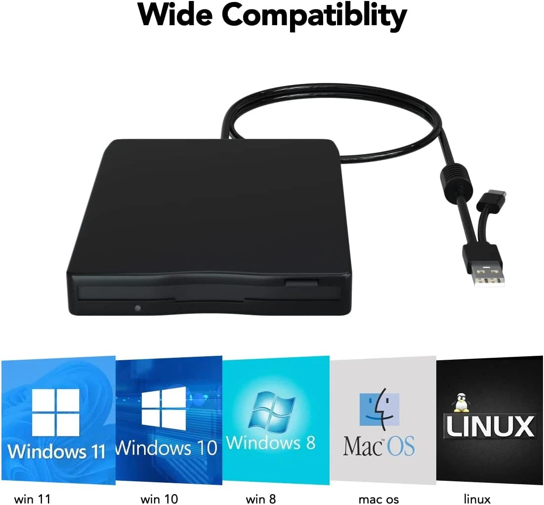 3.5 inch 1.44MB FDD Portable USB External Floppy Diskette dvd Drive for Laptop Desktop for PC Windows 10 7 8 Win