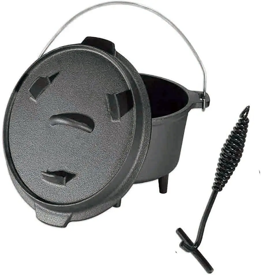4QT with Legs Pre Seasoned Cast Iron Lid Also a Skillet Casserole Pot with Lid Lifter for Camping Cooking BBQ Baking