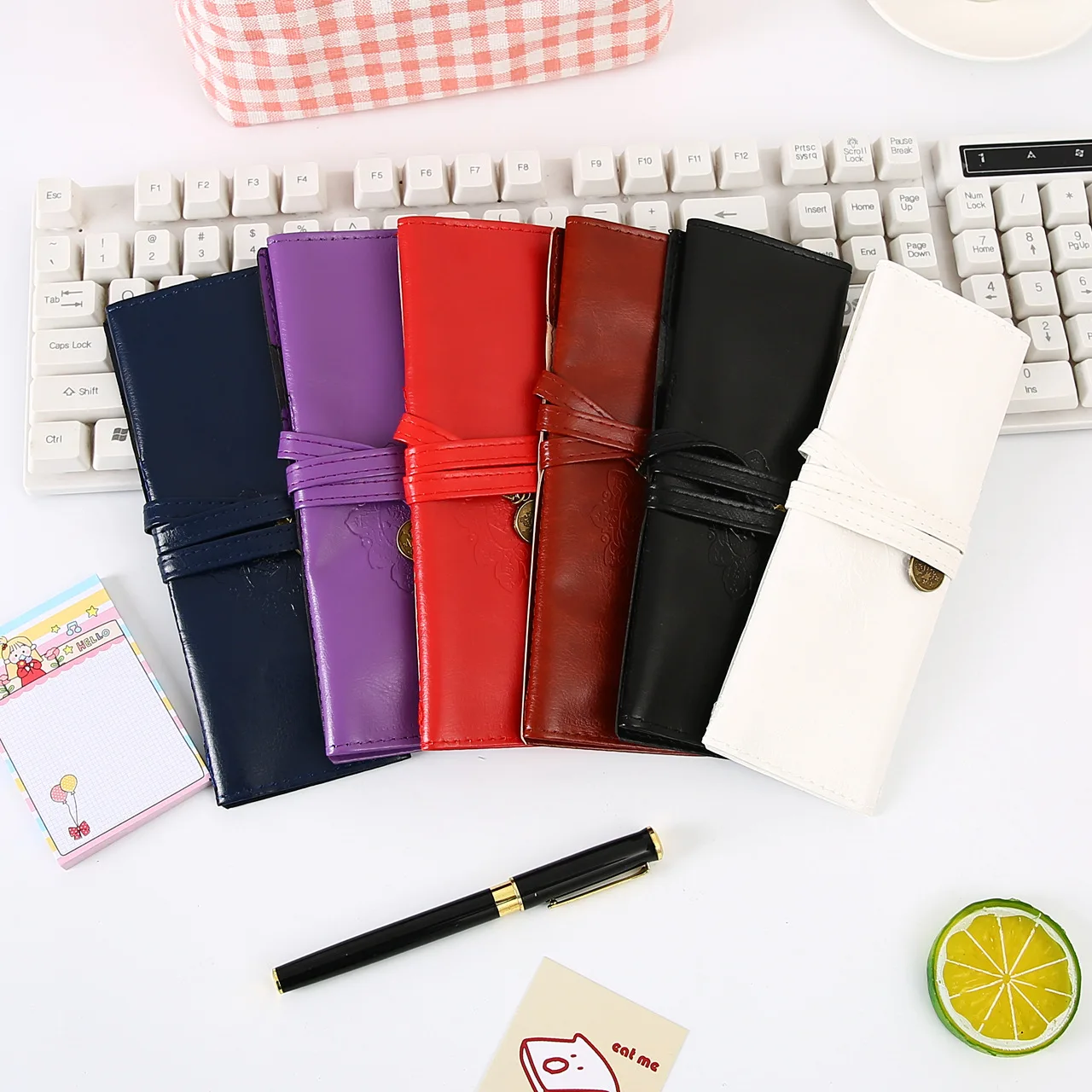 Creative ethnic style pu leather Twilight Pen bag roll pen curtain retro simple large capacity pencil case