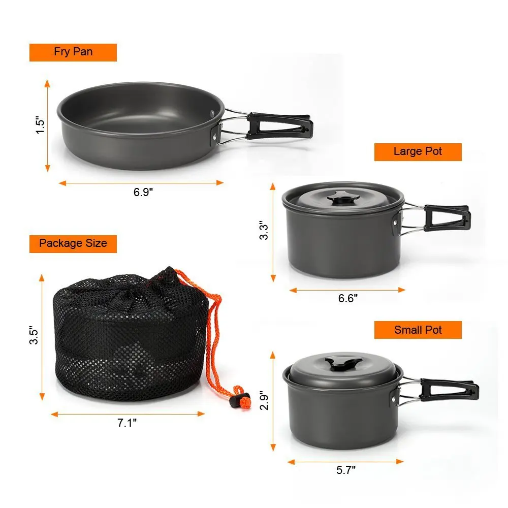 HUAJU INDUSTRIAL Aluminium Alloy Camping Pot Set Hiking Backpacking 2-3 People Cookware Outdoor Camping Cooking Cookware Set