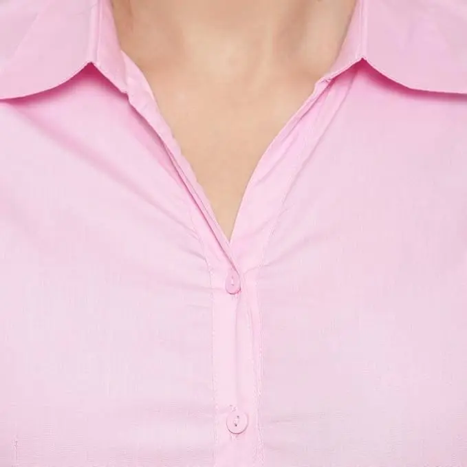 Top Quality Trendy Women Pink Solid Pure Cotton Slim Fit Formal Shirt for Sale in Bulk from Indian Supplier