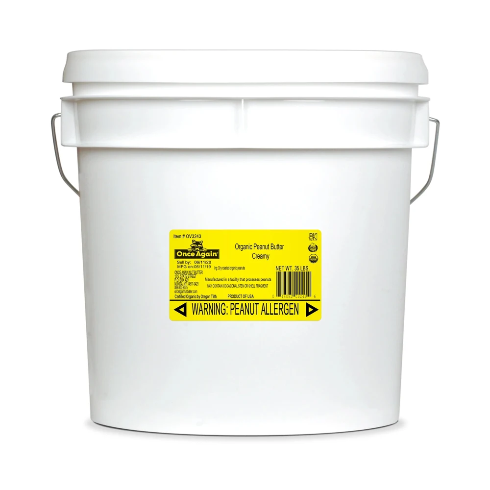 Organic 35lb Pail Premium Quality Salt-Free Smooth Peanut Butter Vegan Certified Halal Certified Bulk Packaging Natural Bottle