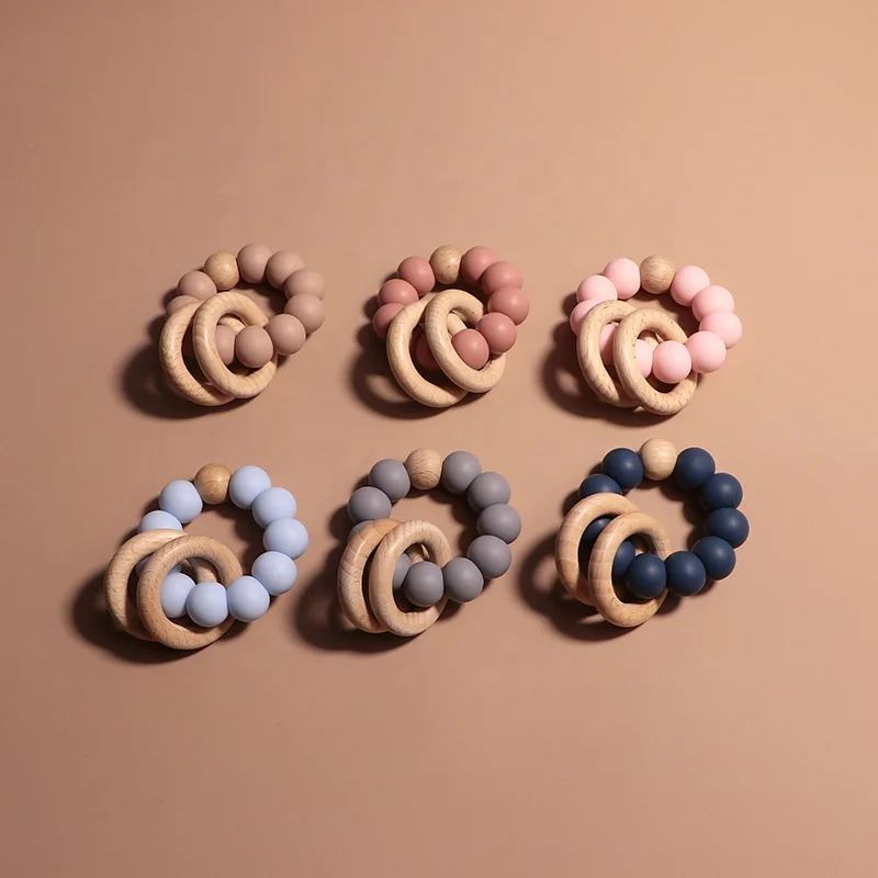 LoveBond Handmade Wood Baby Teether Rattle Wood Ring Baby Play Toys Rudder Ring Teethers Teething Toys Bracelet Baby Teether