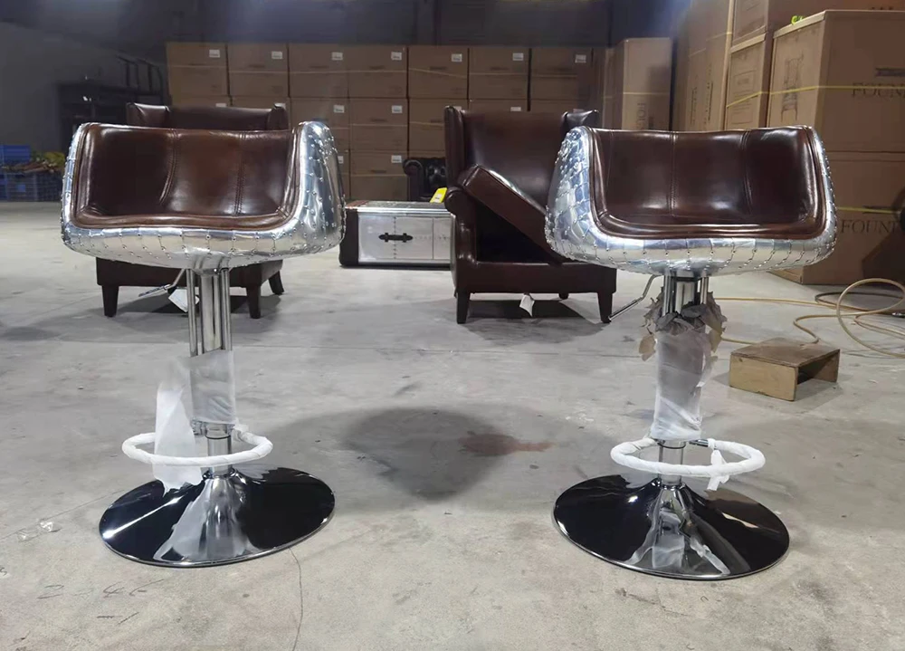 Retro Industrial Bar Furniture Vintage Stainless Steel Adjustable Aviator Counter Height Bar Stool for Restaurant Kitchen