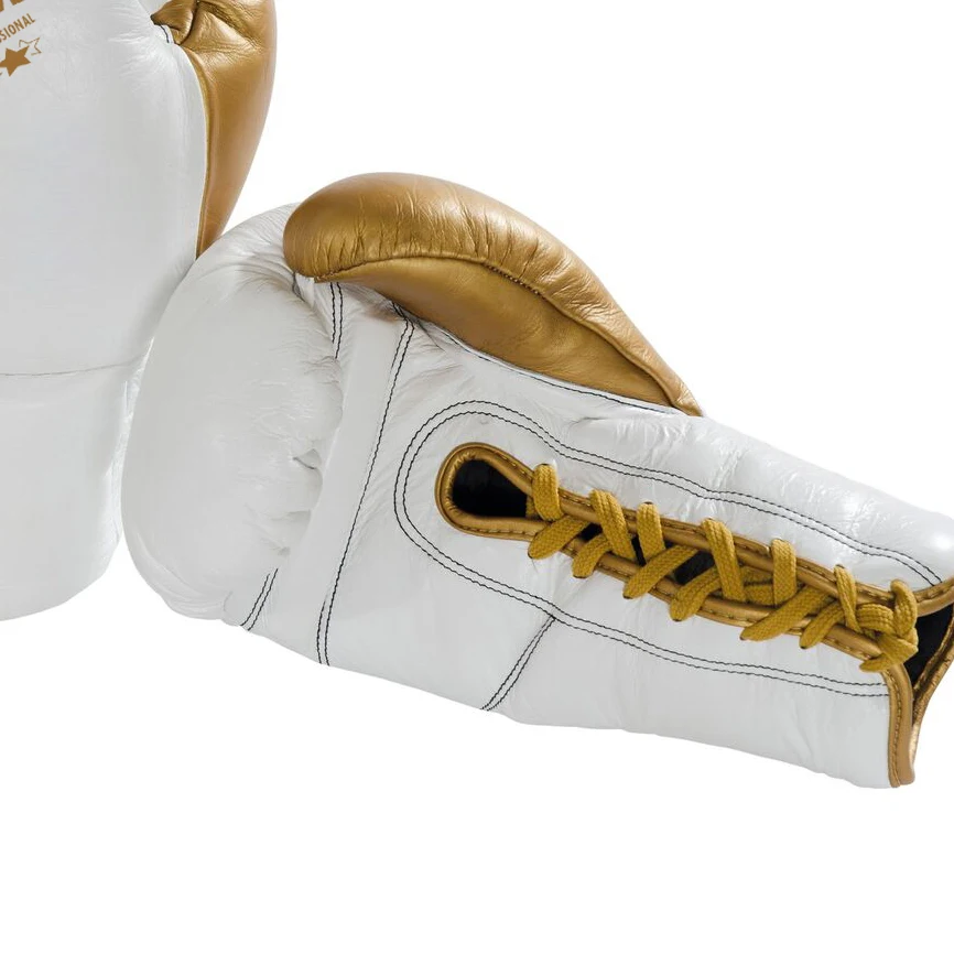 Top Quality Professional White Gold Horse Hair Leather Boxing Gloves For Fight
