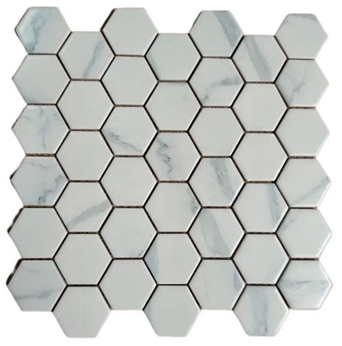 Buy Carrara 2X2 Inch Size Hexagon Style Porcelain Honeycomb Mosaic Tiles For Wall & Floor Decoration Uses Low Prices