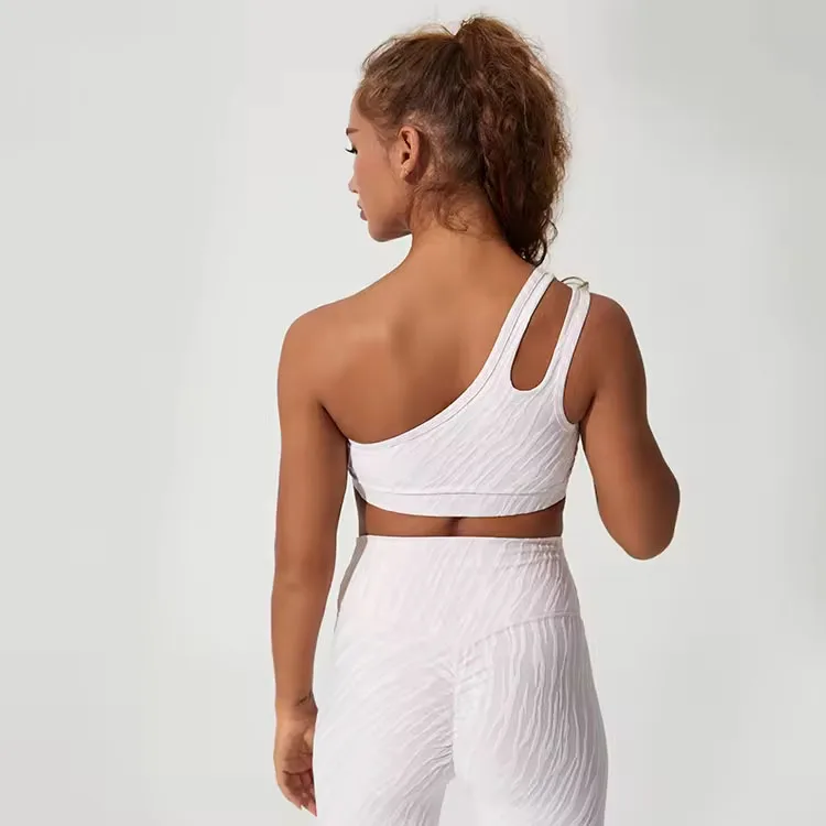 custom women workout 2 pieces 1 Side Top and leggings set high waist peach hip pants sports fitness friendly yoga sets