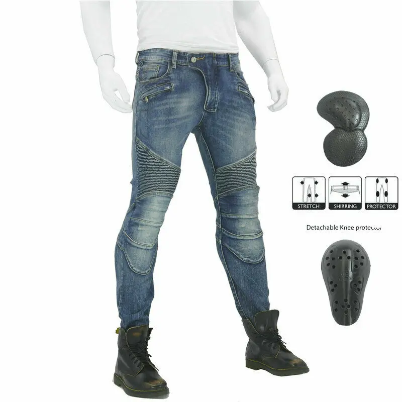 Biker Jeans Pants Trousers CE Armored Cruising Motorcycle Motorbike Blue