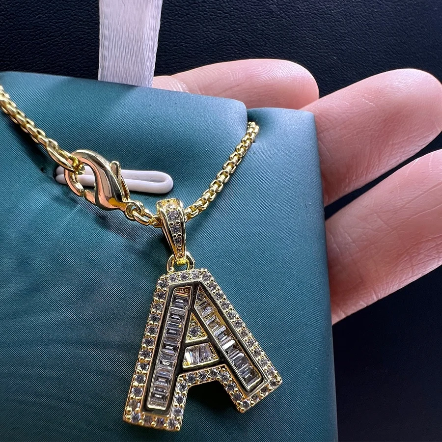 26 English Initials 18k Gold Plated Letter 18kgp Initial Icy Necklace Personalized Name Jewelry Large Initial Pendant
