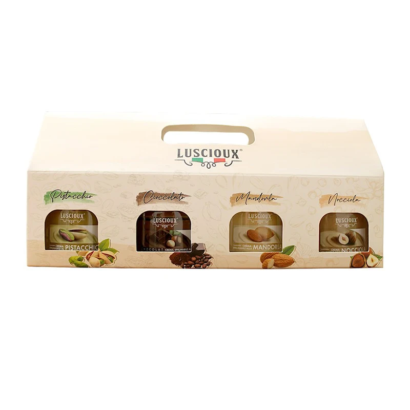 Gift Boxes with 4 different flavor Spreadable Crem Pistachio - Hazelnut - Almond - Chocolate - perfect Food Gift Box