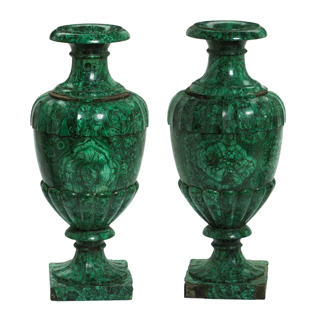 Malachite Semi Precious Gemstone table flower pot