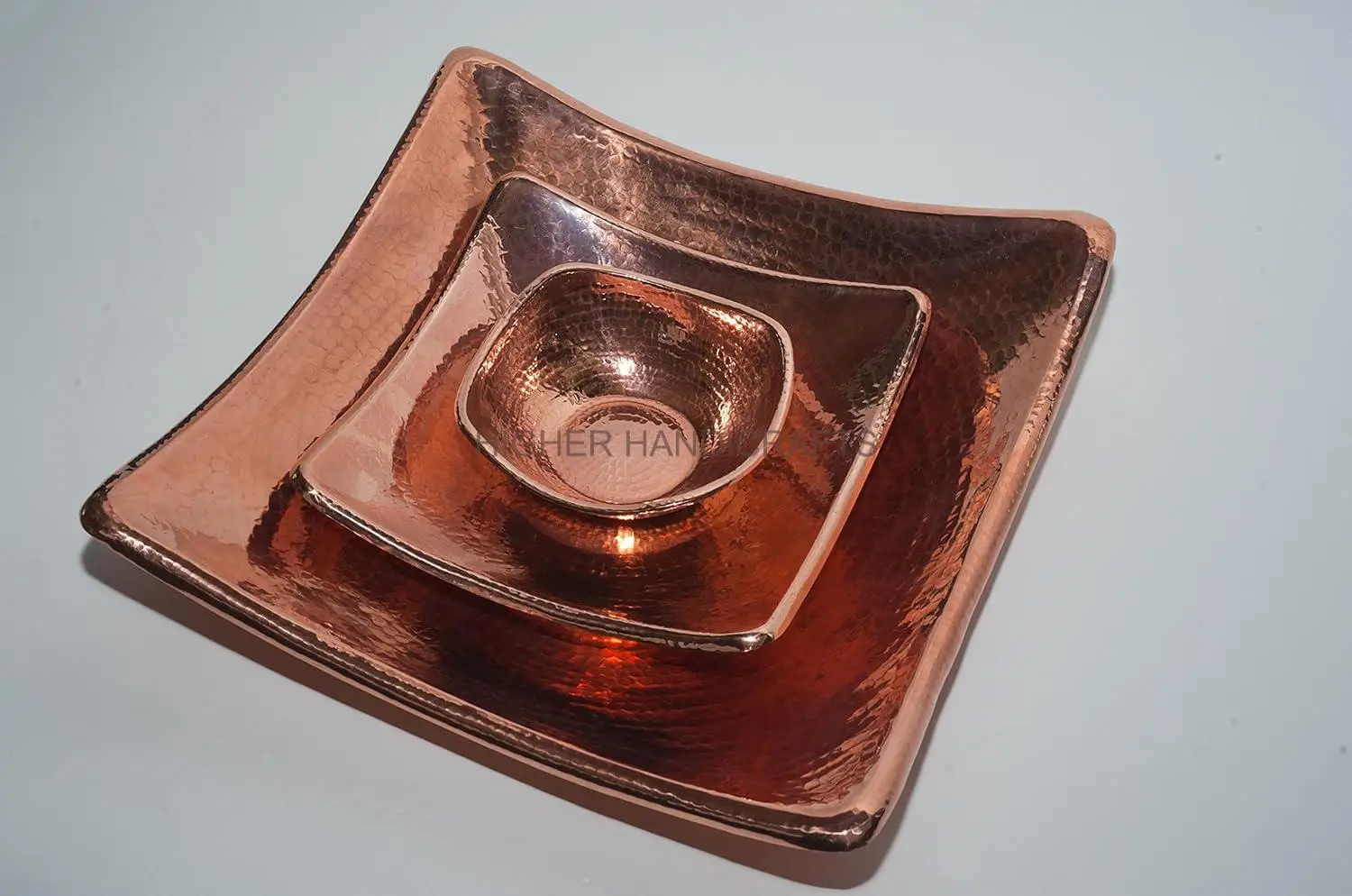 Copper Flat Earth Bowl Hand Hammered 100% Pure Copper 7 Inch Square Pedicure Bowl Foot Bath