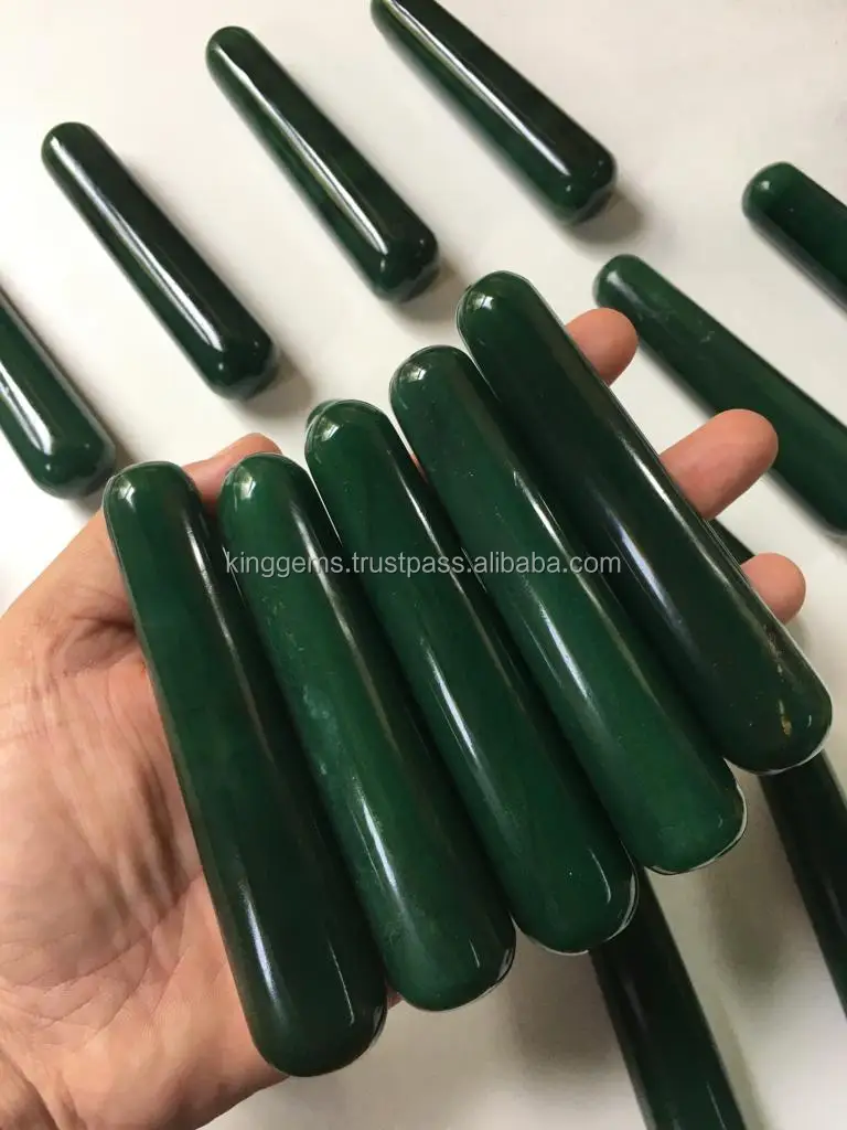 WHOLESALE NATURAL HEALING CRYSTAL GREEN JADE MASSAGE WAND WOMEN YONI MASSAGE HEALING STONE DILDO GREEN GEMSTONE SMOOTH WAND