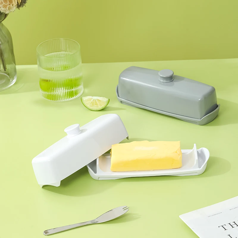 Plastic Rectangular Butter Storage Box Container Set With Lid And Stainless Steel Butter For Kitchenware