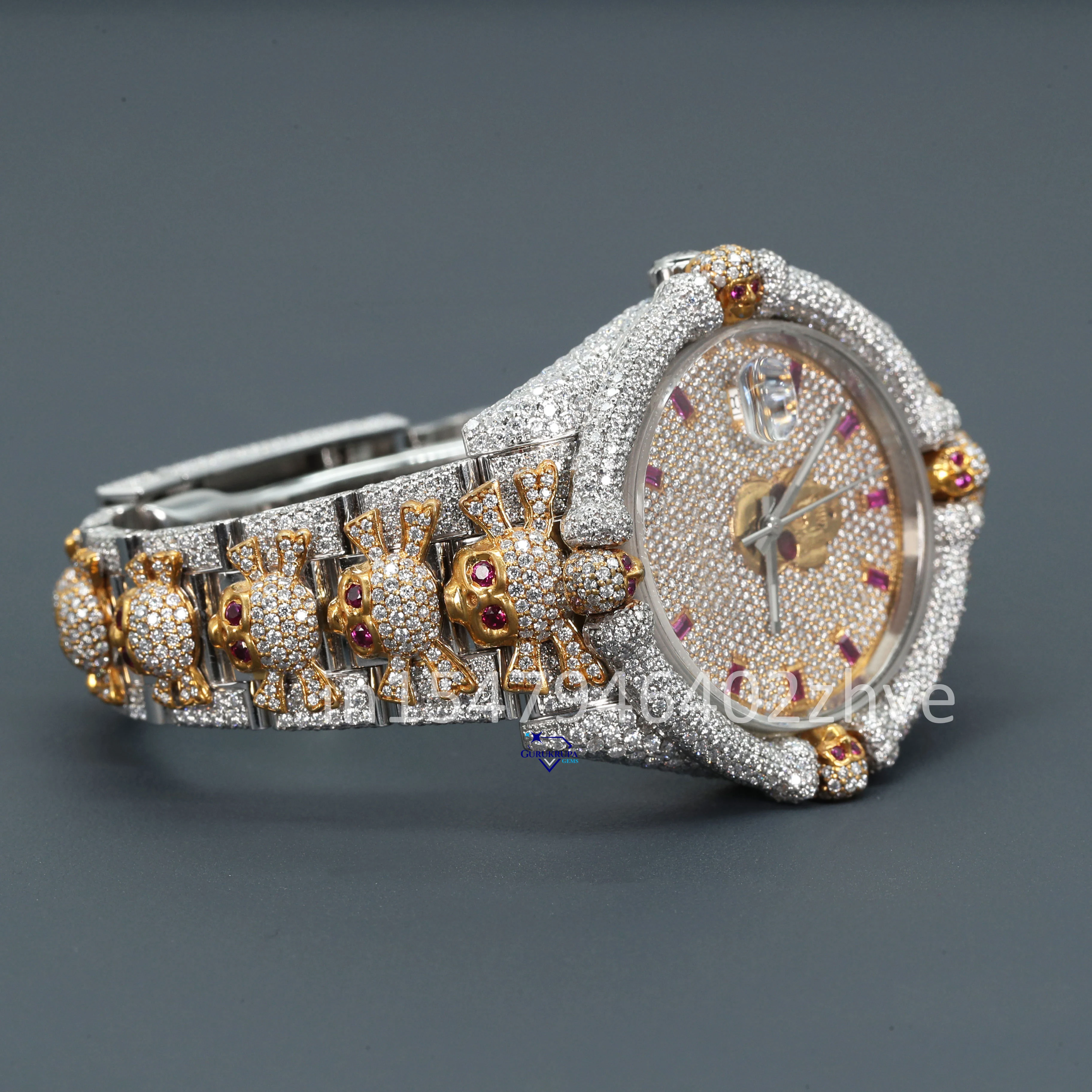 Crafted wrist wear moissanite diamond watch with a stainless steel body accessories and it radiates with VVS clarity diamonds