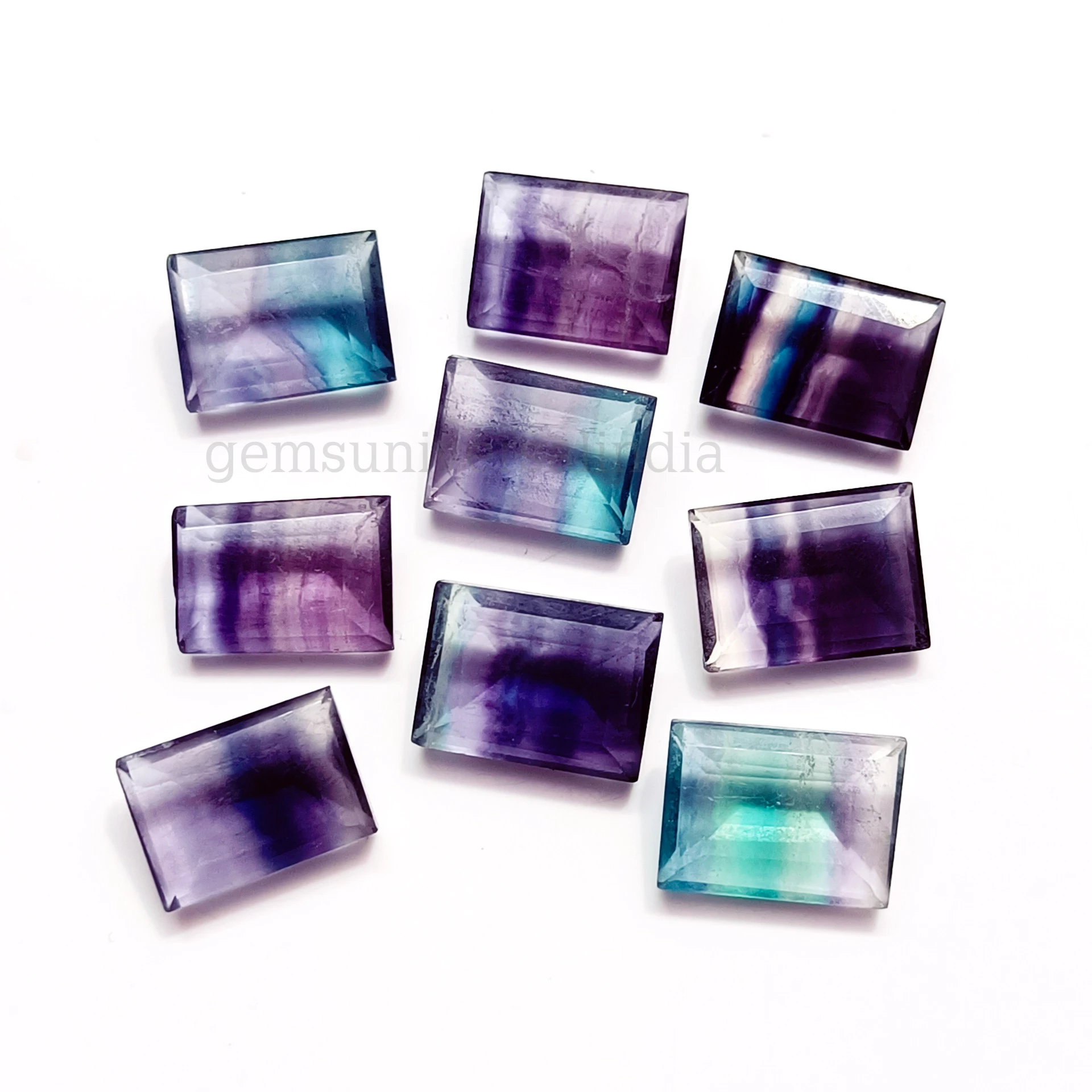 Natural Fluorite Faceted Rectangle Shape Gemstone High Quality Faceted Emerald cut Loose Calibrated Gemstone 12x16mm From India