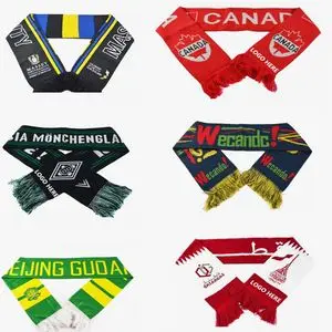Direct Factory Wholesale Custom logo Slogan Printed Jacquard DoubleSided acrylic Sports Football Promotional Fan Club Scarf silk