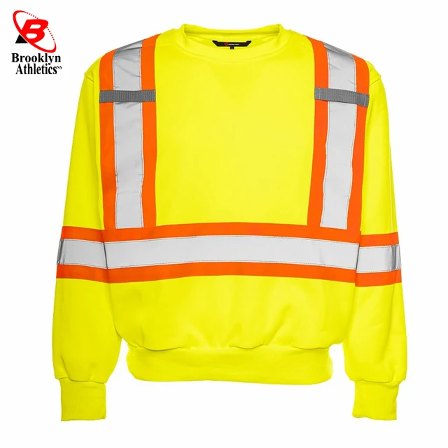 High Visibility Winter Thick Construction Yellow black  Work Sweatshirt Reflective Workwear Plus Size