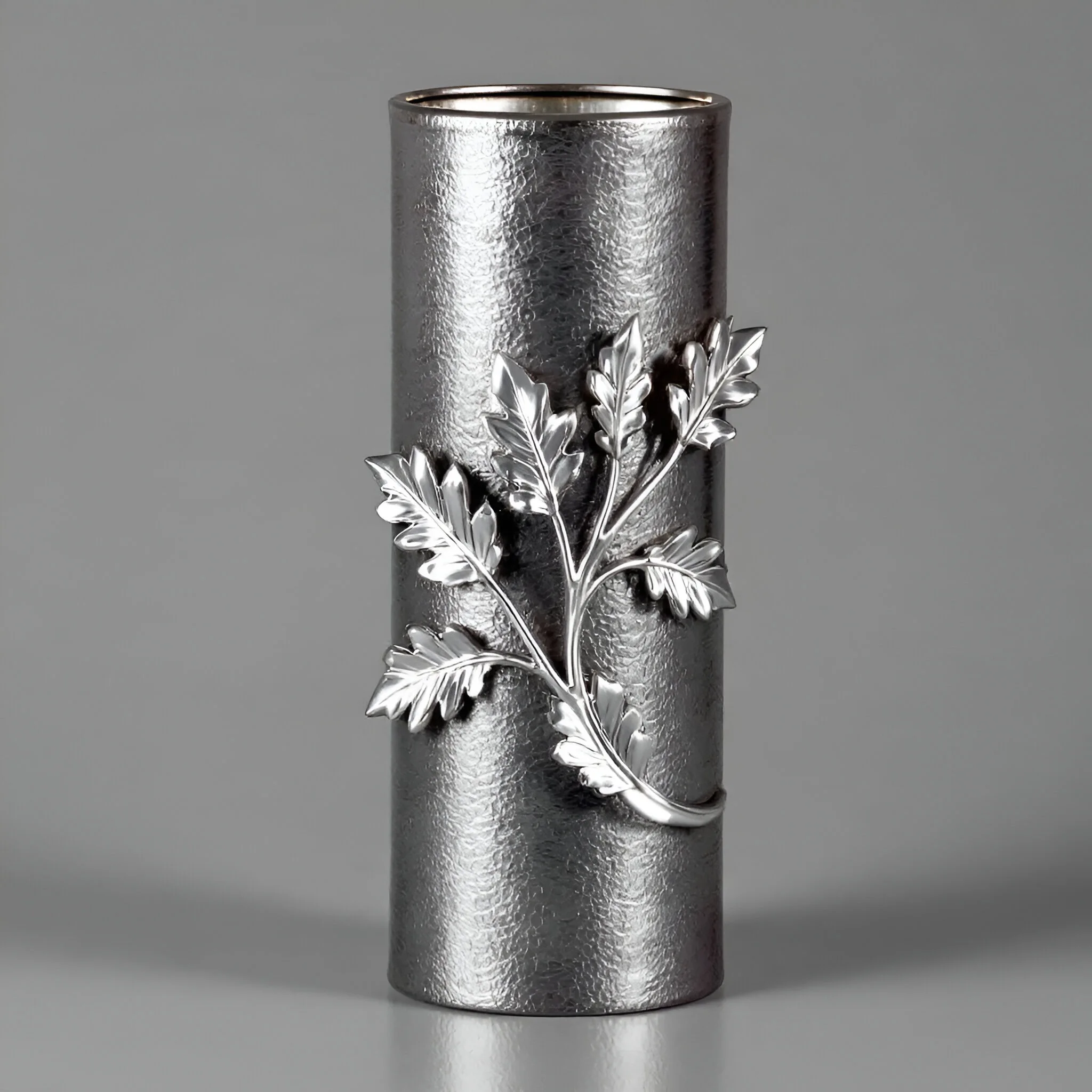 Elegant Silver Floral Vase Tapered Metal Stainless Steel Design with Embossed Flowers for Refined Home & Office Decor Vases