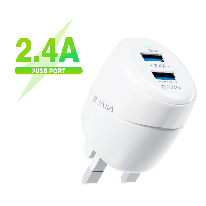 BAVIN HOT Electronics Fast Charging Portable Mobile 2 in 1 Cell Phone Dual USB Charger Type-c Lightnings Micro Data Cable
