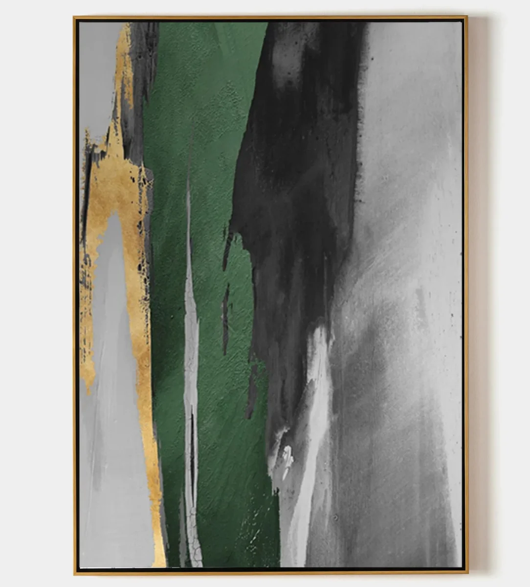 100% Real Hand Painted Abstract Green And Gold Oil Painting,Extra Large Green Wall Art,Modern Abstract Gold Leaf for Living Room