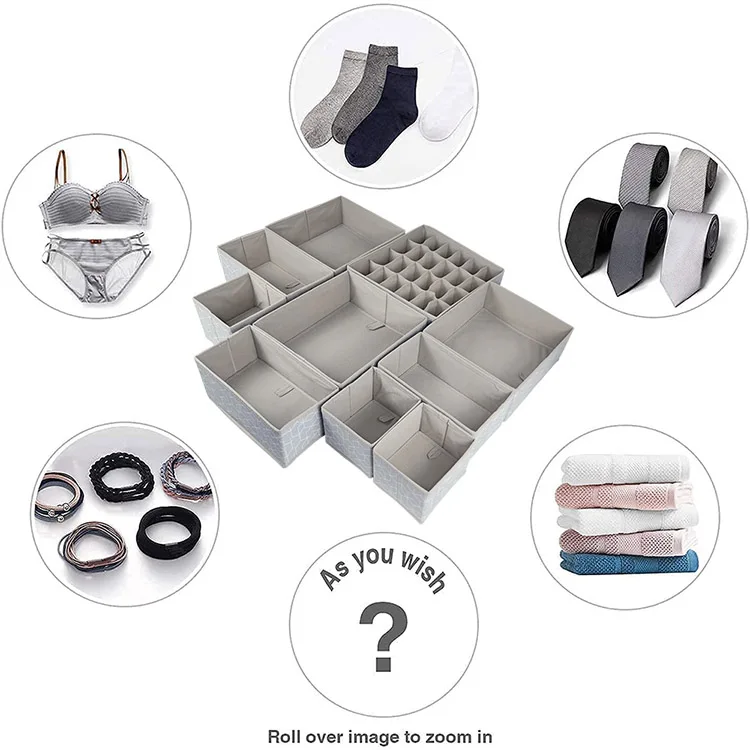 10 Pack Foldable Cloth Storage Box Underwear Drawer Organizers Desk Closet Organizer and For Underwear, Bra, Socks (Light Gray)