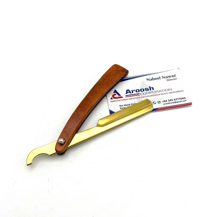 Оптовая продажа, Парикмахерская бритва из нержавеющей стали, Турецкая бритва, Золотой логотип, Профессиональная парикмахерская бритва для бритья с деревянной ручкой, экологически безопасная бритва