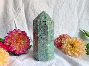 Wholesale natural beautiful ruby fuchsite healing tower point for home or table or office decoration or healing therapy