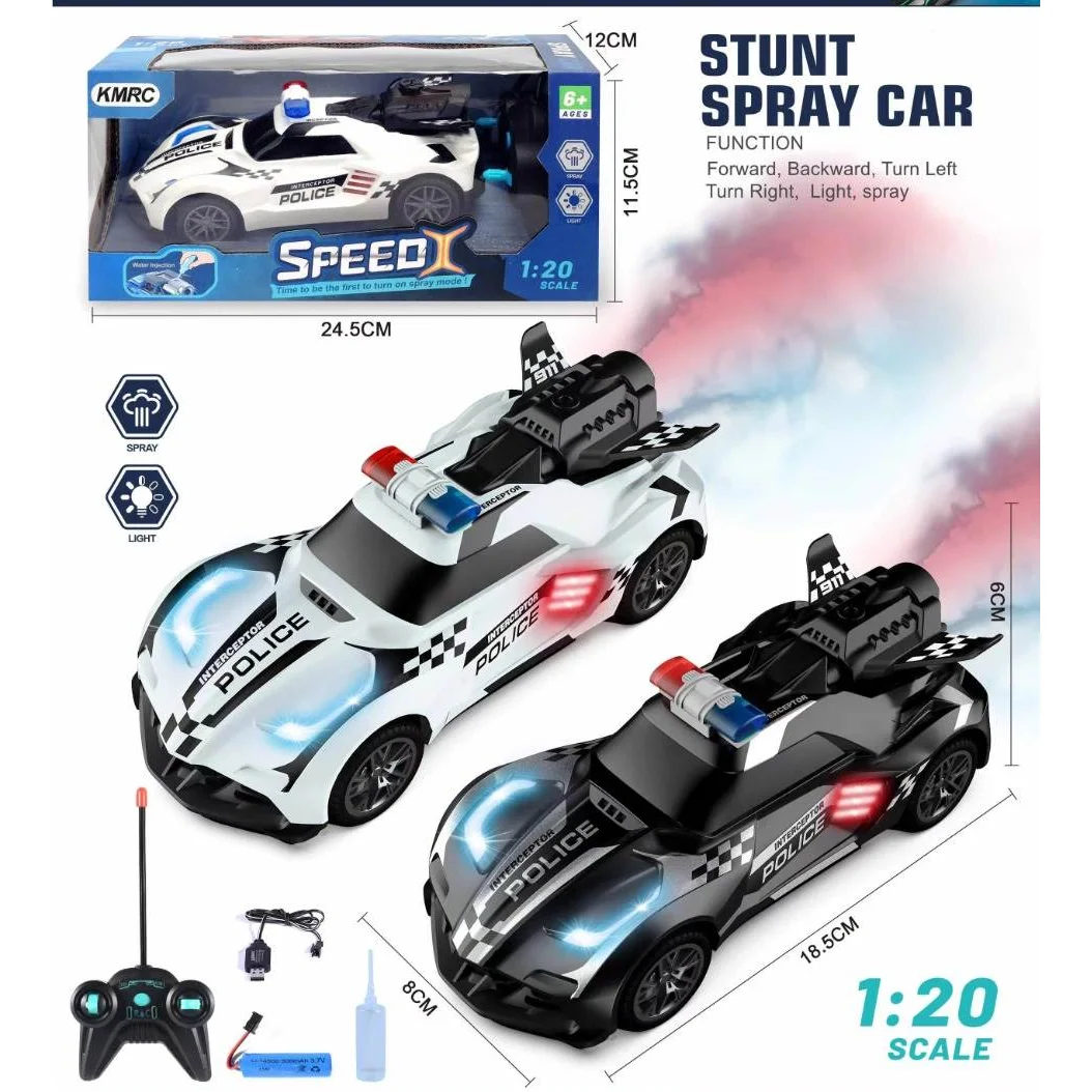 2.4G Radio Control Police Car Stunt Drift Racing Remote Control Toy 1:20 Rc Stunt Car With Light Spray