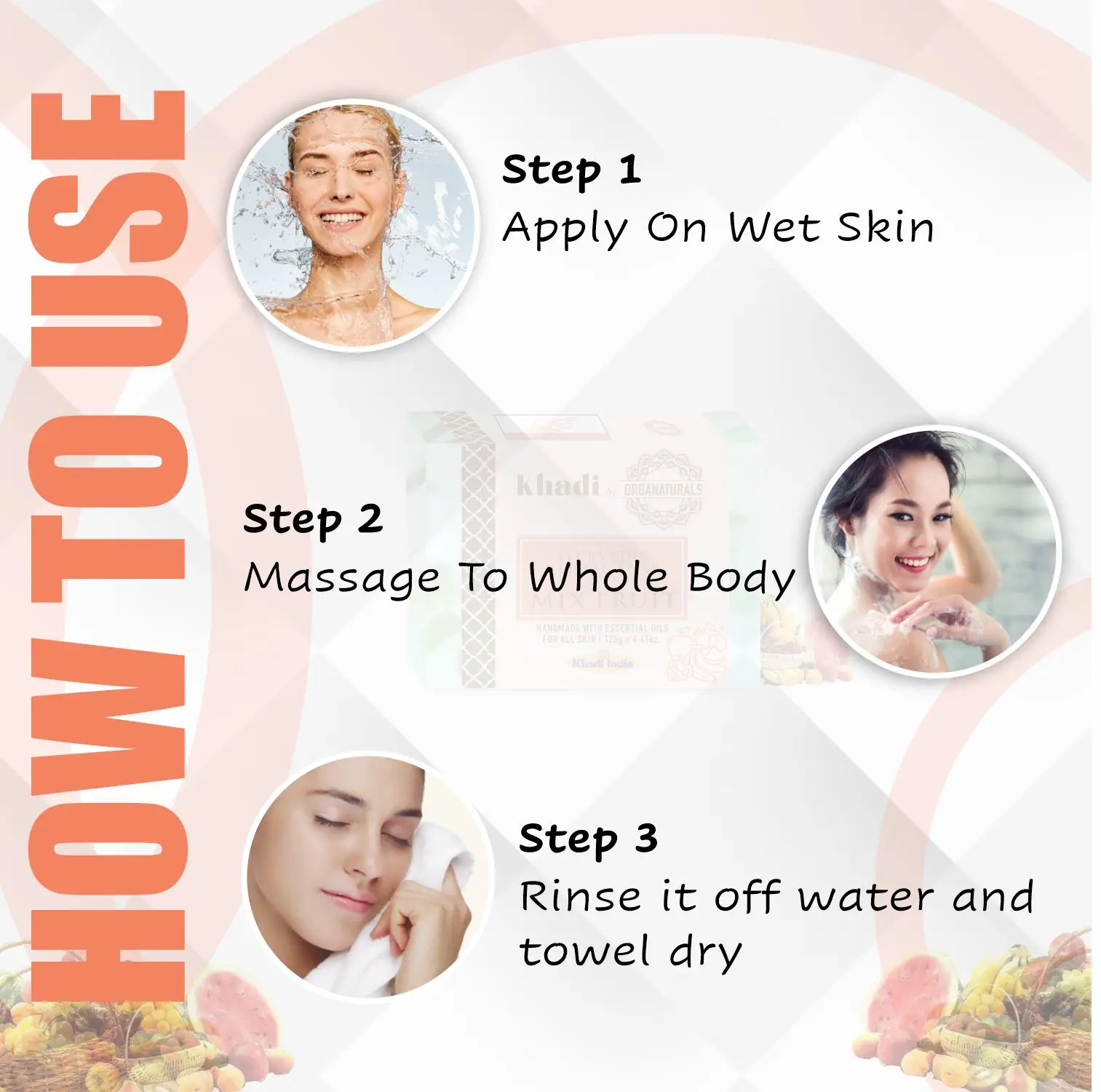 Khadi Ayurvedic Mix Fruit Handmade Soap Suitable for All Skin type - 125g