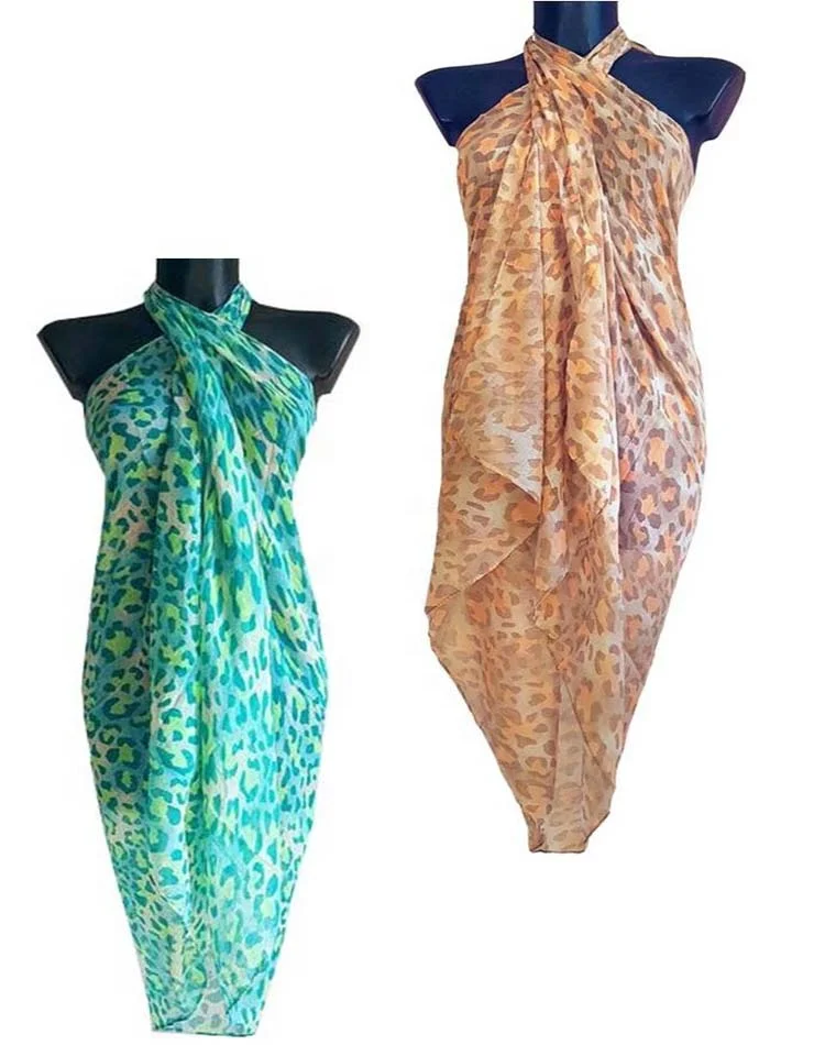 New Arrival Hawaiian Sarong Pareo printed 100% poly-chiffon swimwear beachwear 2023 bikini swimsuit cover-up wrap for women