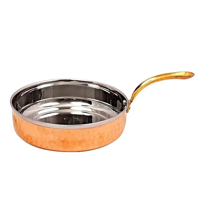 Simple Look Food Grade Stainless Steel Frying Pan With Copper plating In Customized Shape With Handle for Cooking Pot Fry Pan