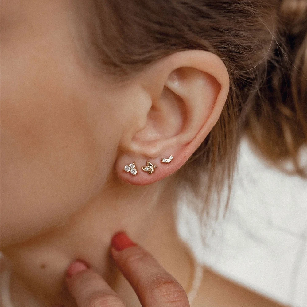 CANNERCustom Women Earrings Small Cute Butterfly Wing Shaped 18K Gold Plated 925 Sterling Silver Stud Earrings